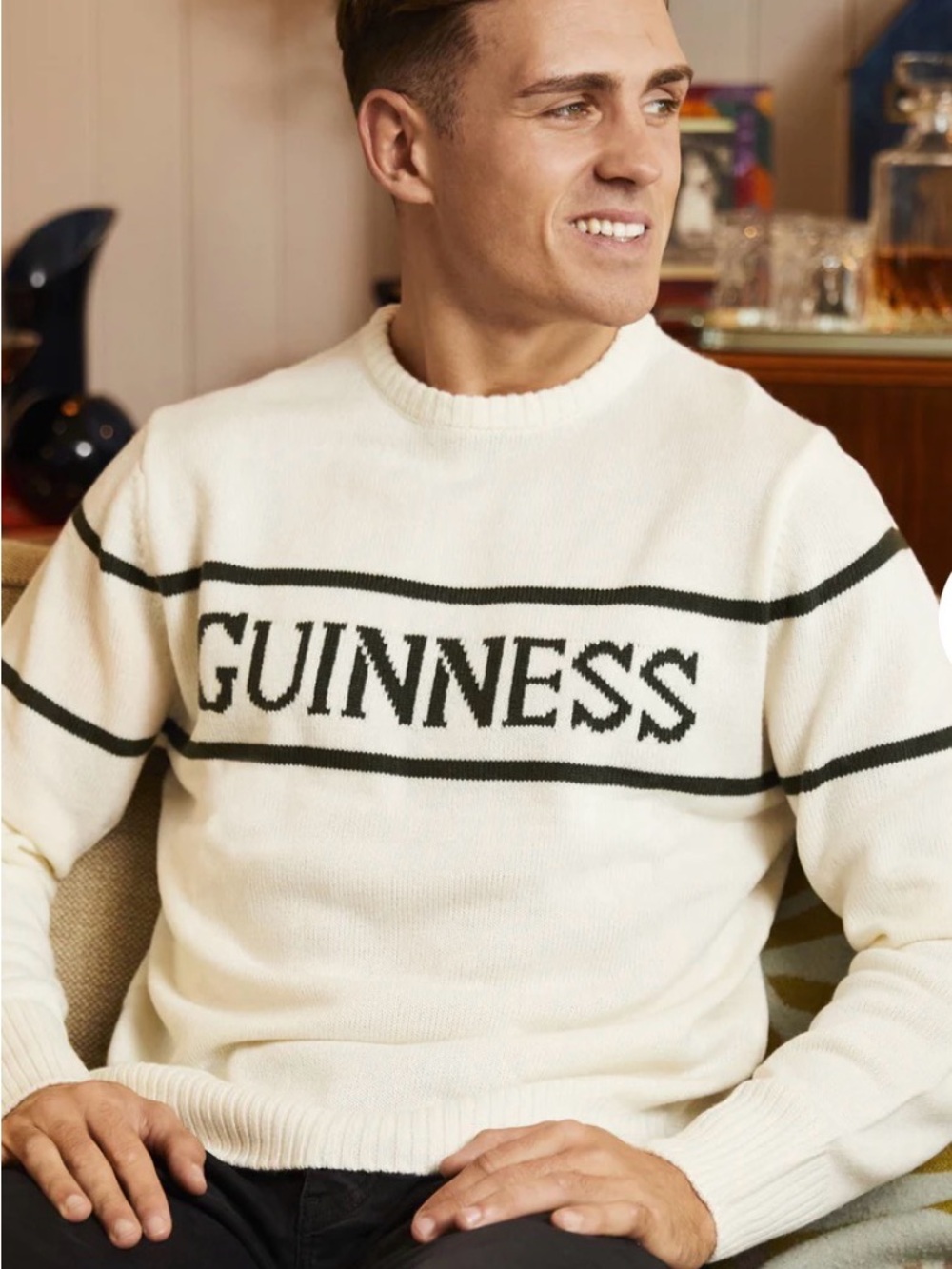 Guinness Crew Neck Knit Unisex Sweater in cream XS - Picture 3 of 10